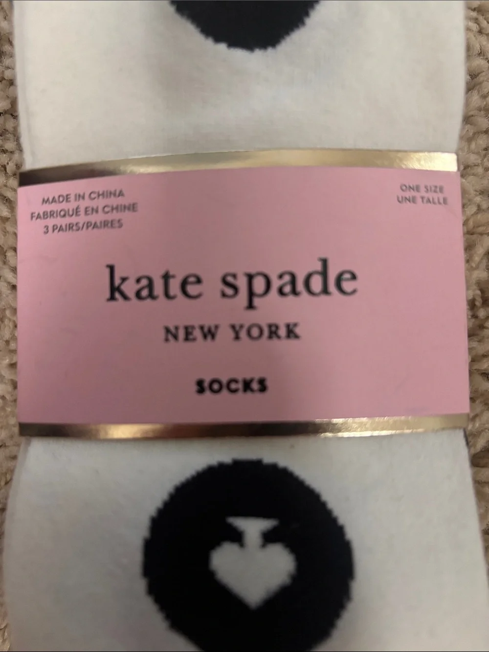 kate spade ♠️ Cute Crew Set of 3 Socks in pink/white/black/striped combo ♠️